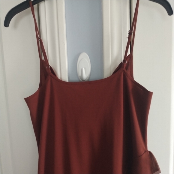 Nordstrom Open Edit Ruffle Mesh Mini Dress Rust Cherry S - Picture 8 of 11